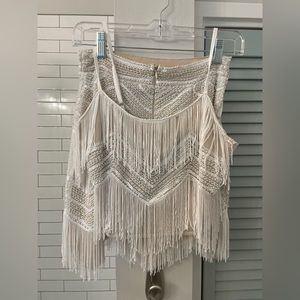 Lulu’s Sold Out Soirée of the Decade White Sequin Fringe Two-piece Mini Dress